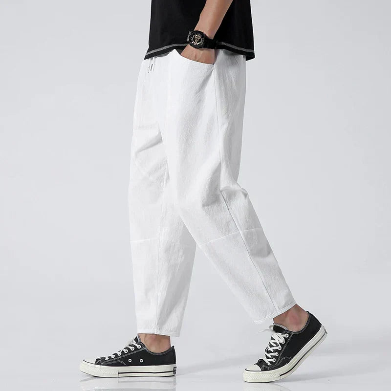 Pantalon en coton et lin coupe droite au chic discret homme – Correns