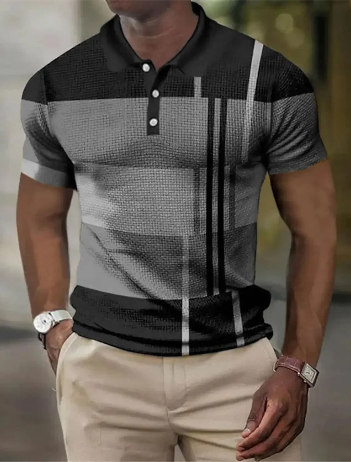 Polo à rayures col boutonné