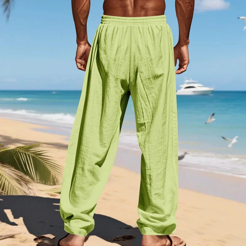Pantalon ample aspect lin à cordon