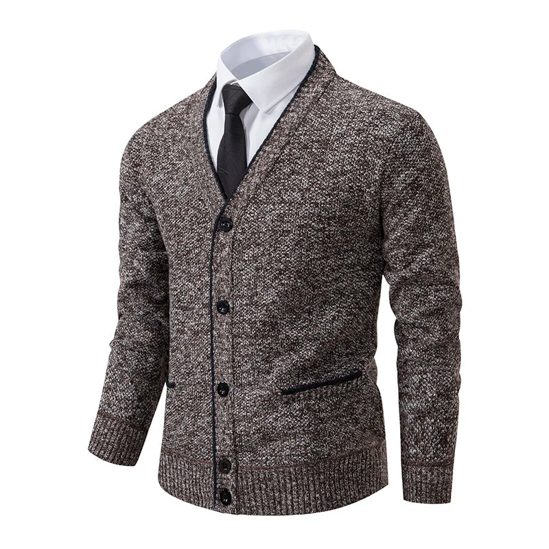 Gilet col V boutonné maille chinée