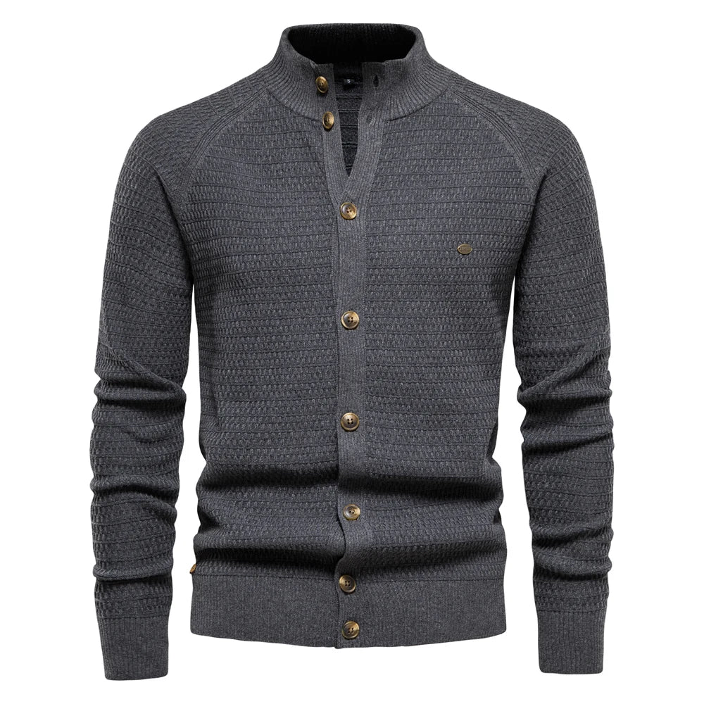 Cardigan col montant boutonné maille texturée marine