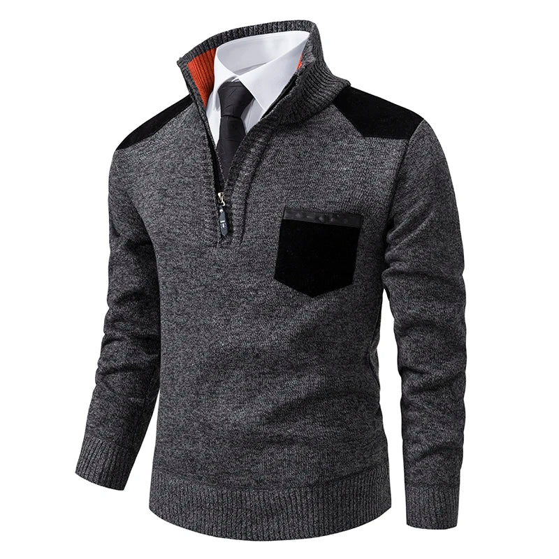 Pull demi-zip à empiècements contrastés