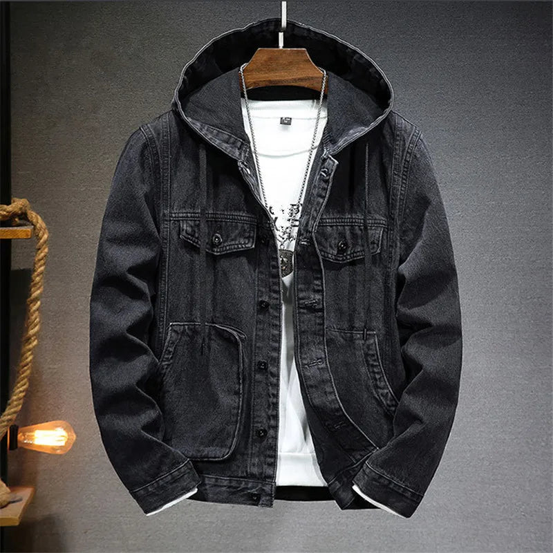 Veste en jean à capuche boutonnée