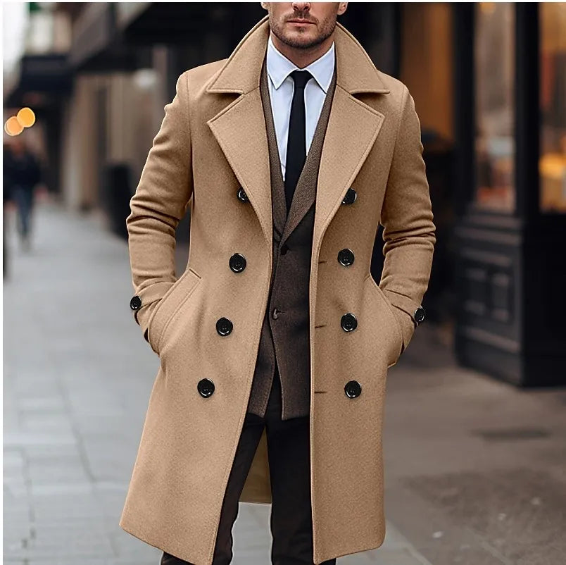 Manteau long croisé à revers crantés