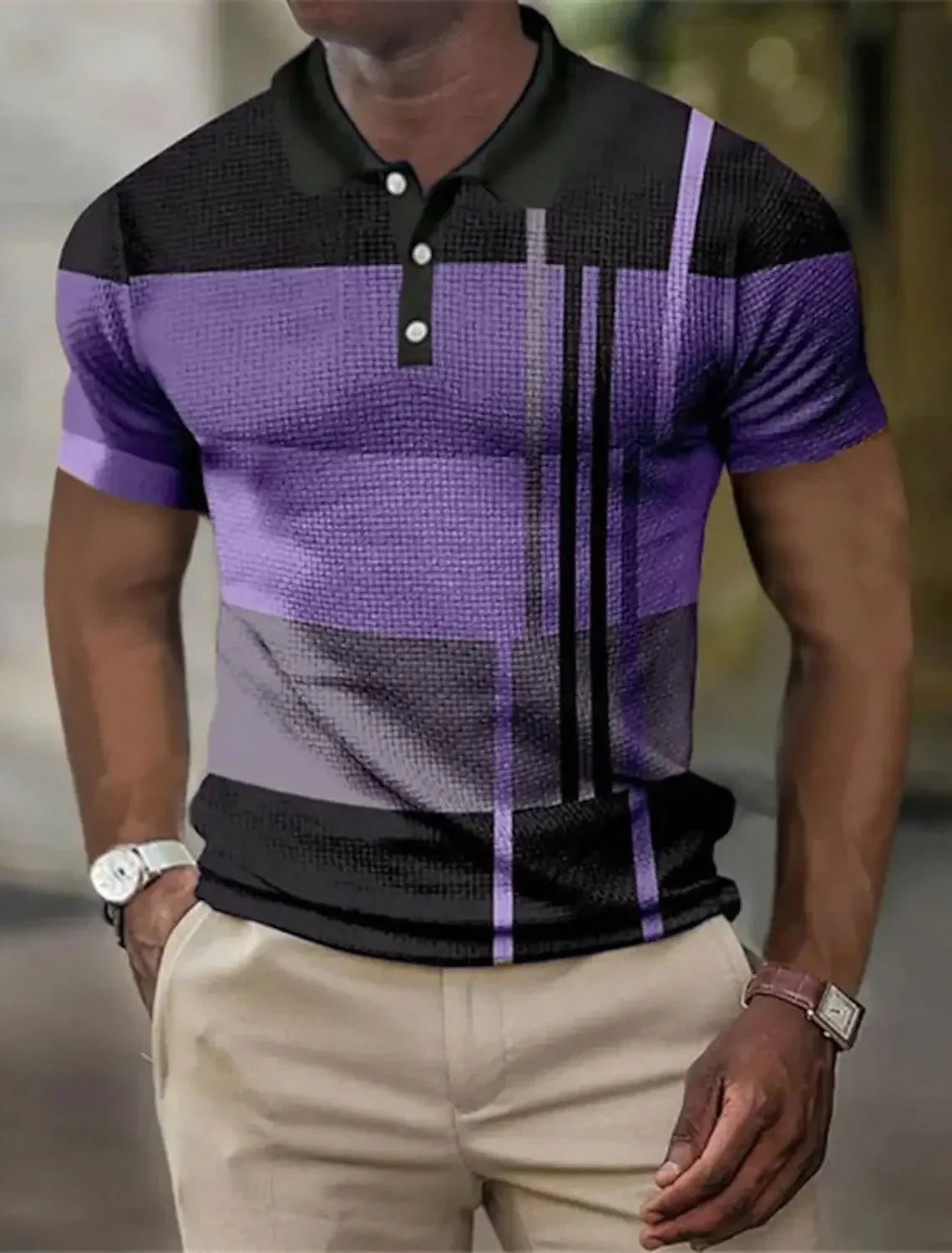 Polo à rayures col boutonné