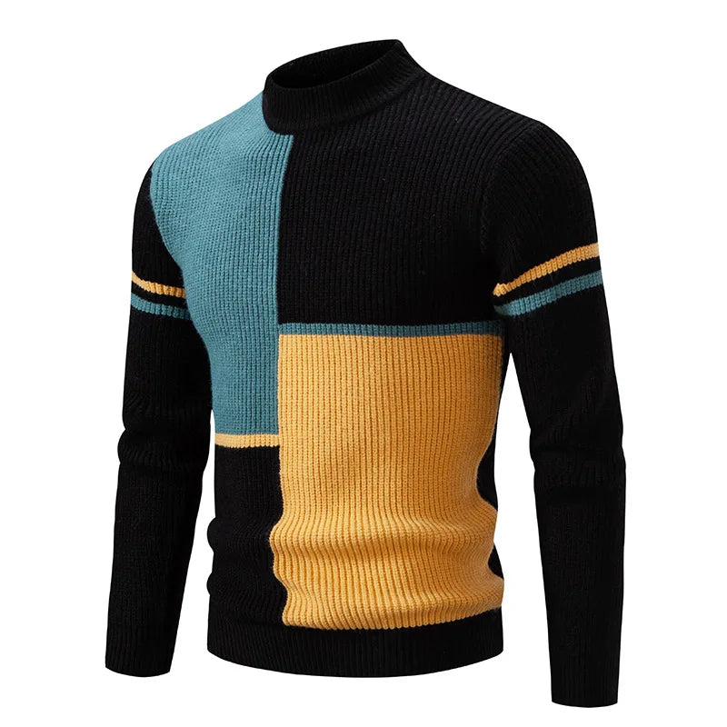 Pull color block à col cheminée