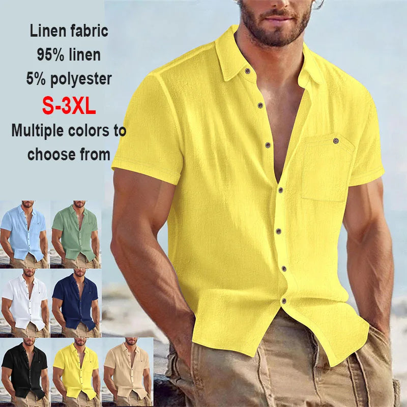 Chemise d’été col ouvert aspect lin