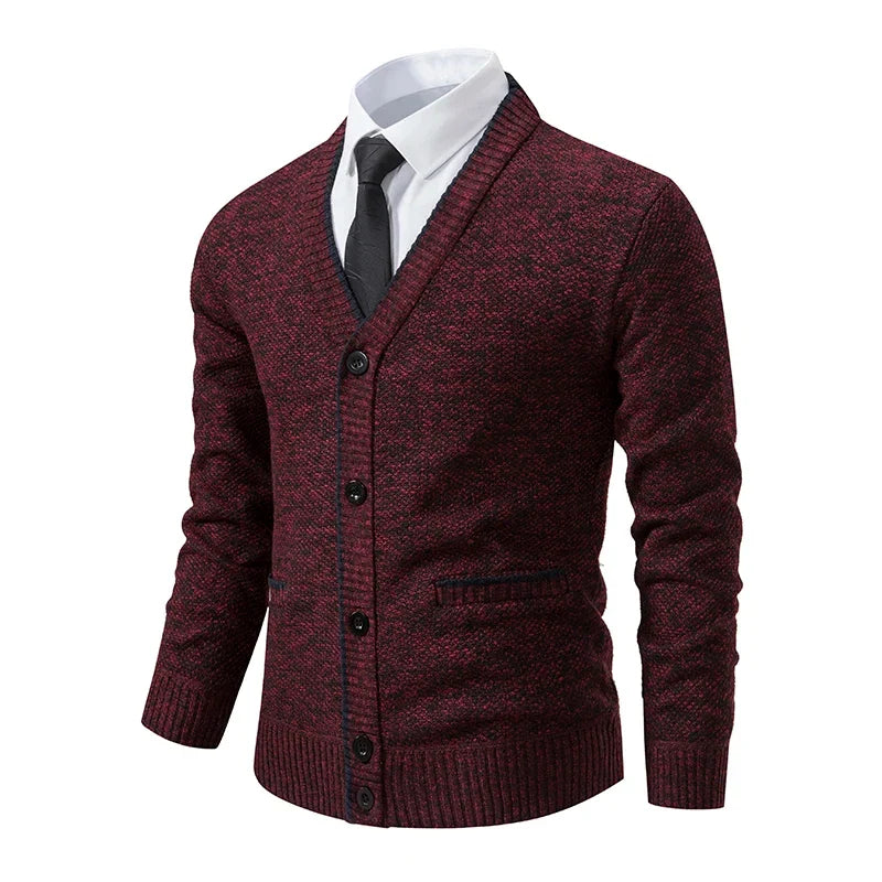 Gilet col V boutonné maille chinée