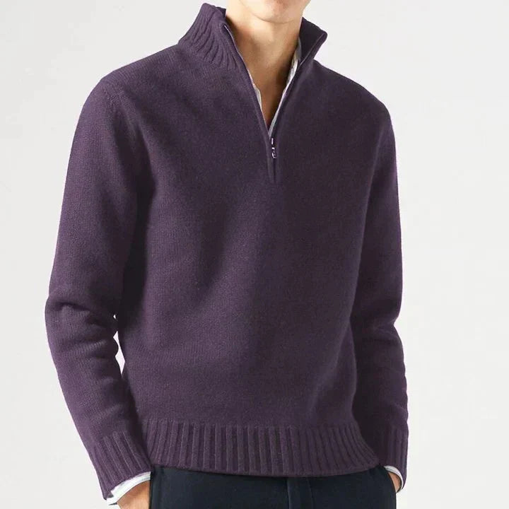 Pull col montant zippé en laine maille fine coupe ajustée homme – Pyla