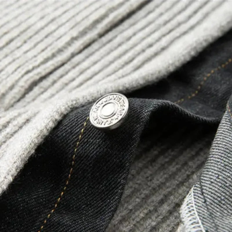 Veste en maille col denim boutonnée