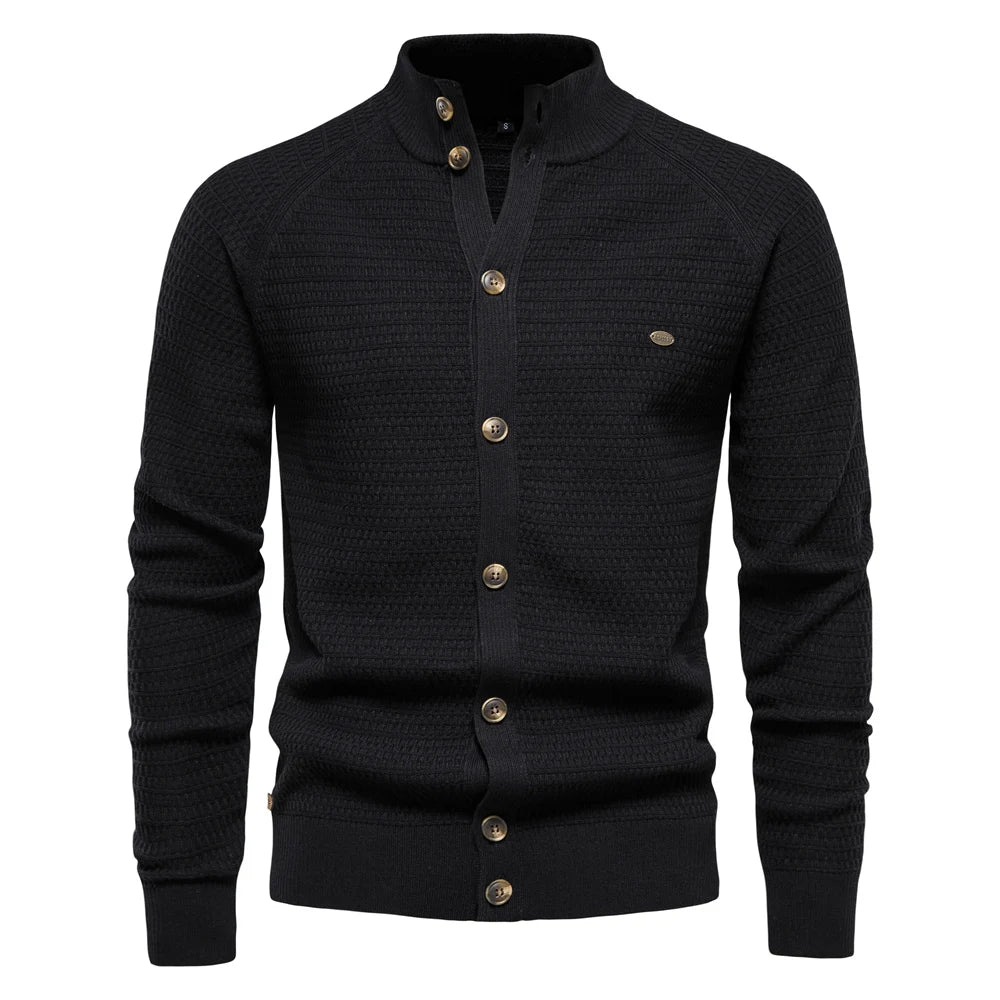Cardigan col montant boutonné maille texturée marine