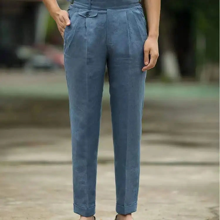 Pantalon en lin taille haute coupe tailleur élégant décontracté homme – Bazas