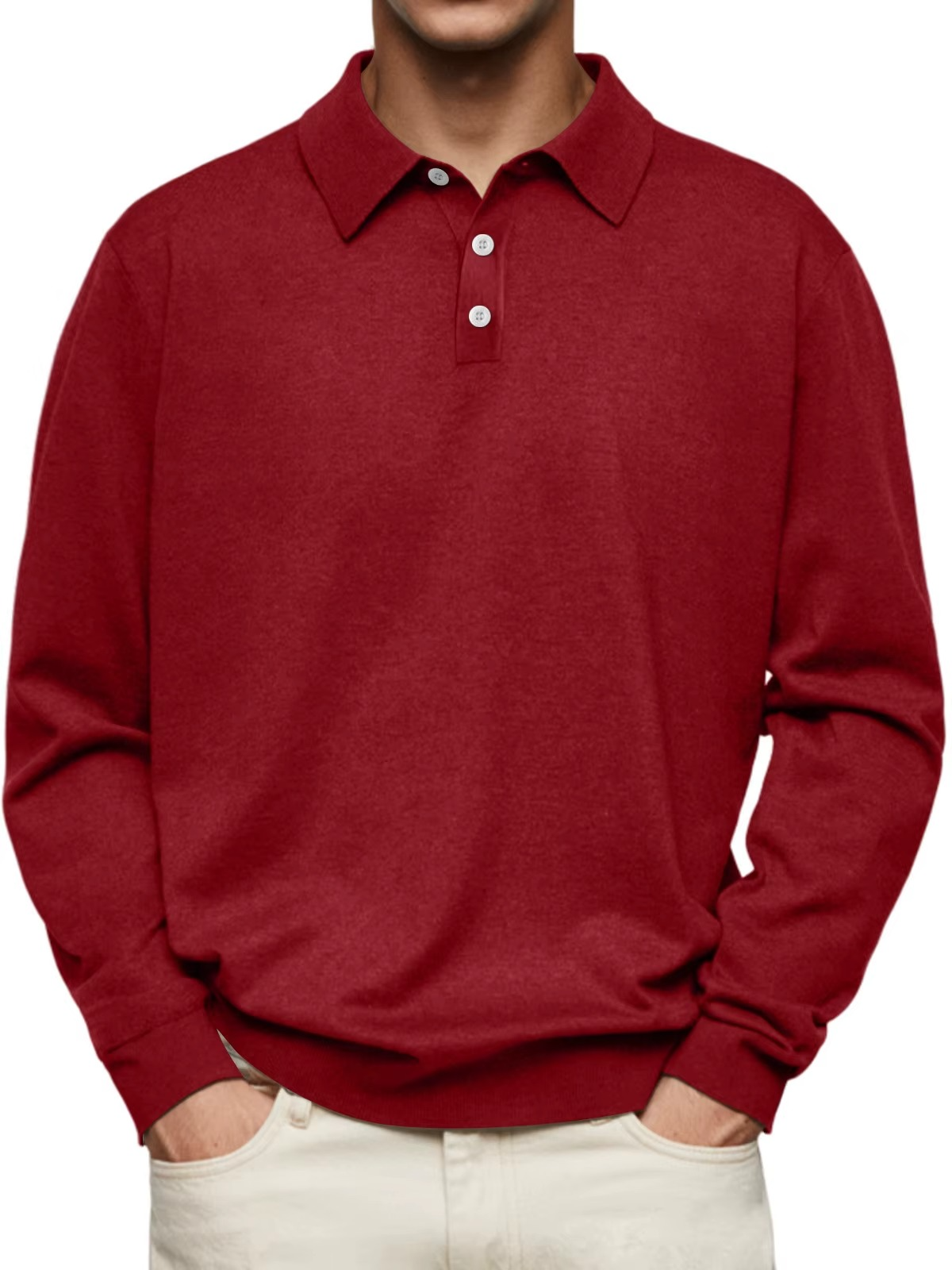 Polo maille chinée manches longues homme Popincourt, coloris rouge