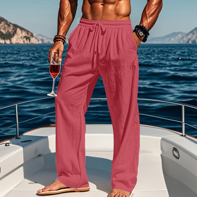 Pantalon ample aspect lin à cordon