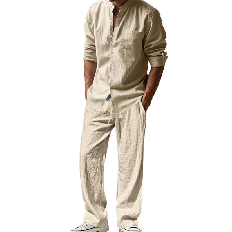 Ensemble chemise et pantalon aspect lin