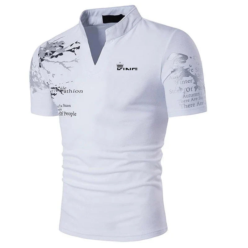 Polo col en V motif graphique