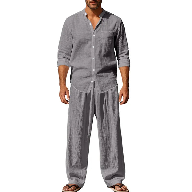 Ensemble chemise et pantalon aspect lin