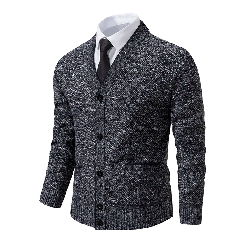 Gilet col V boutonné maille chinée