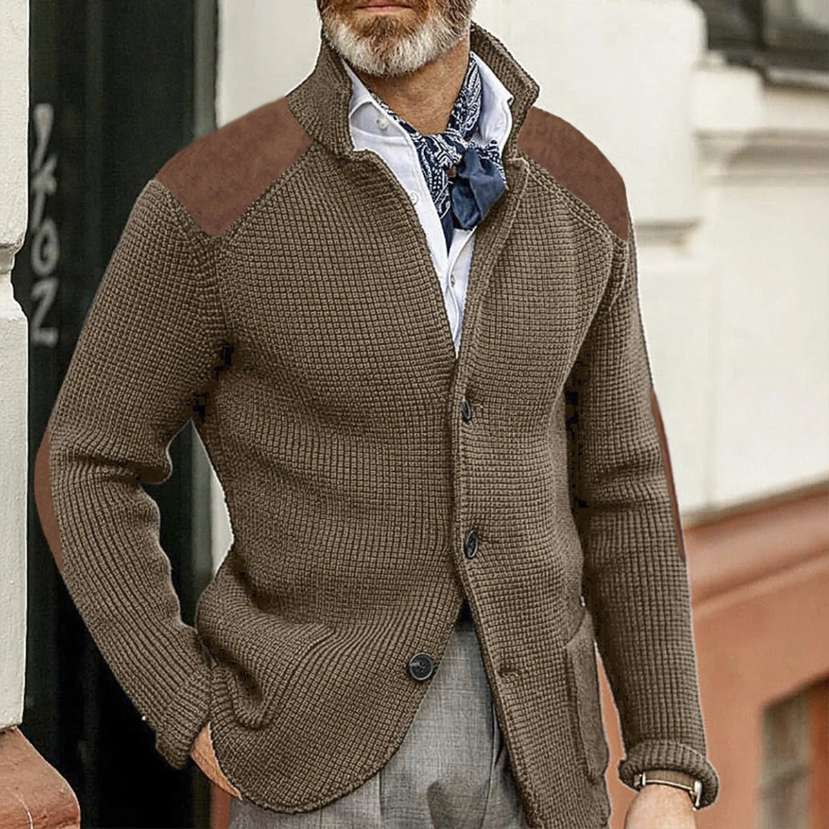 Veste en maille à empiècements aspect daim