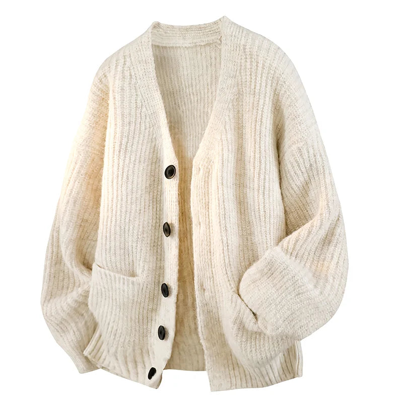 Cardigan col V oversize boutonné