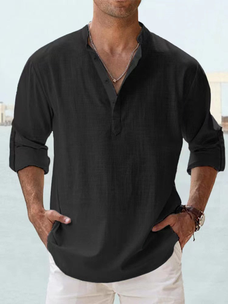 Chemise en lin légère manches longues décontractée homme – Bourges
