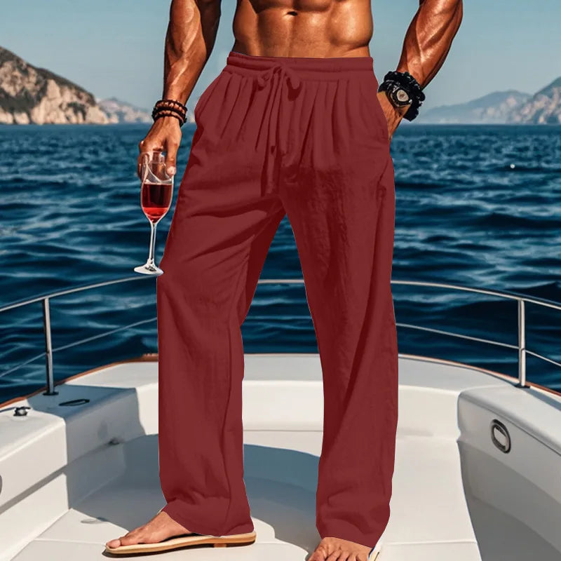 Pantalon ample aspect lin à cordon