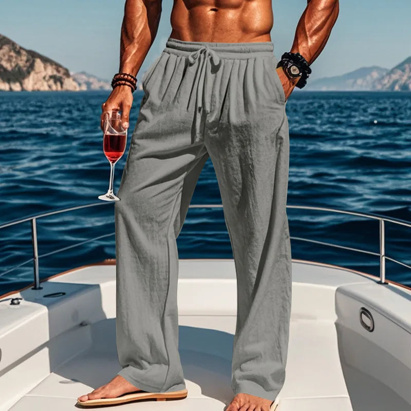 Pantalon ample aspect lin à cordon