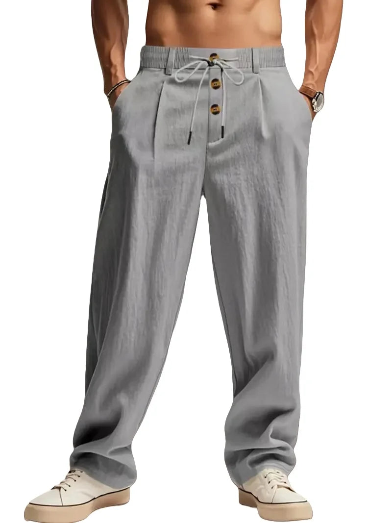 Pantalon aspect lin à taille cordon
