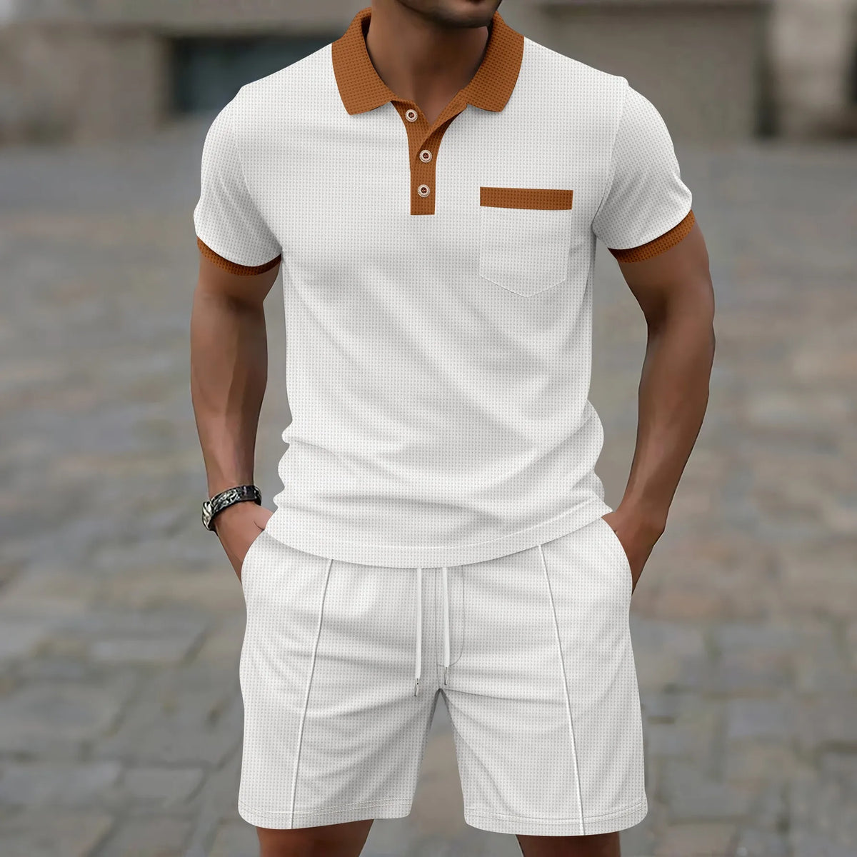 Ensemble polo col contrasté et short