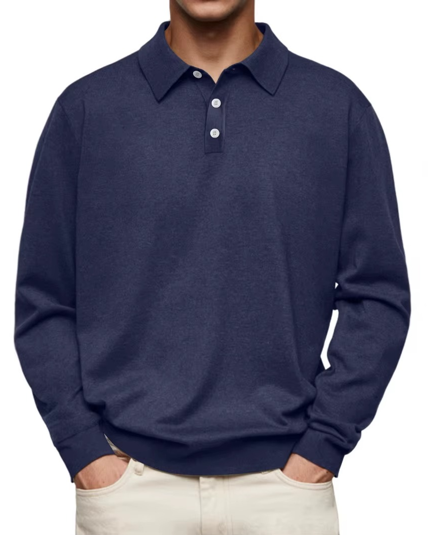 Polo maille chinée manches longues homme Popincourt, coloris bleu marine
