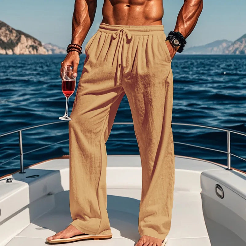 Pantalon ample aspect lin à cordon