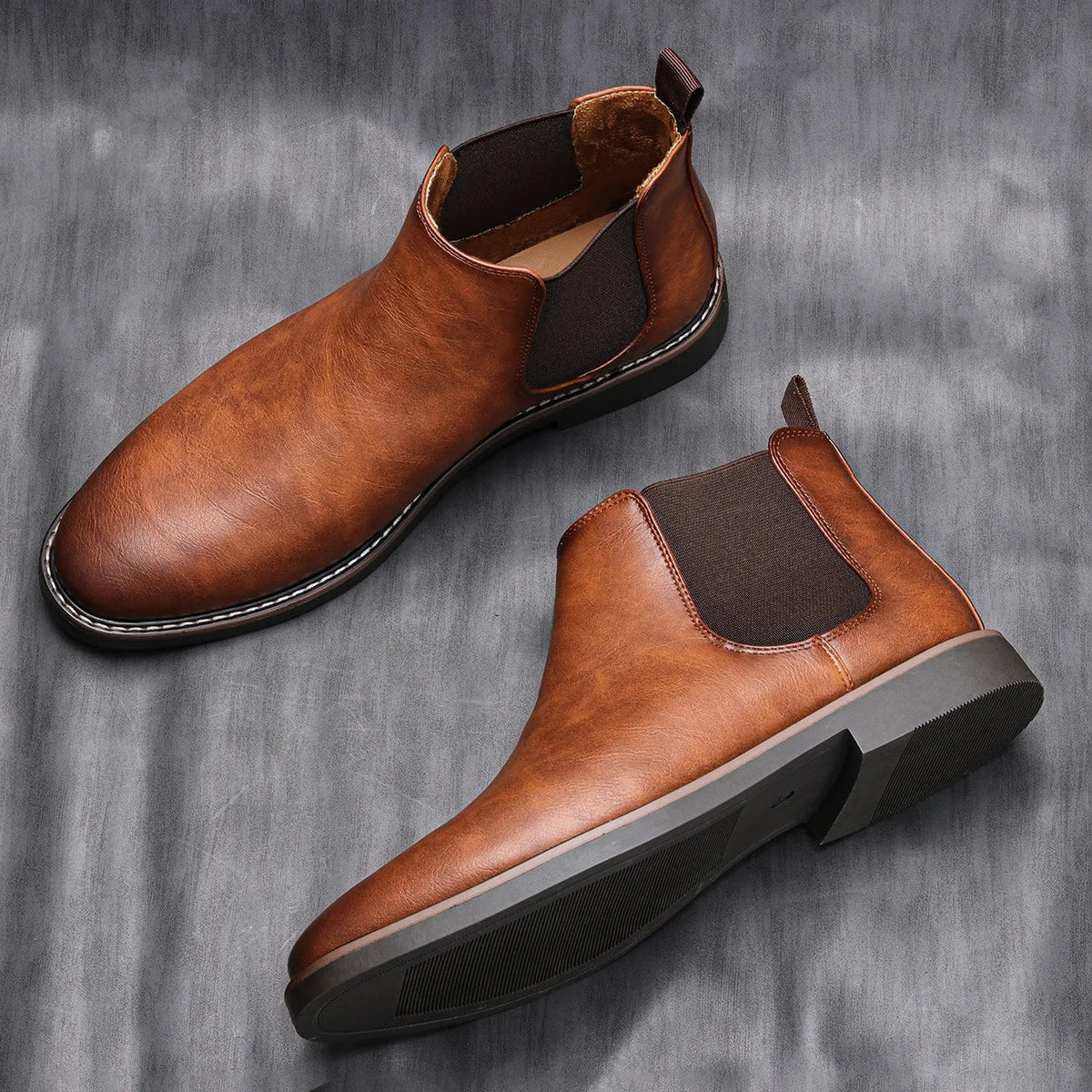 Bottines chelsea aspect cuir patiné