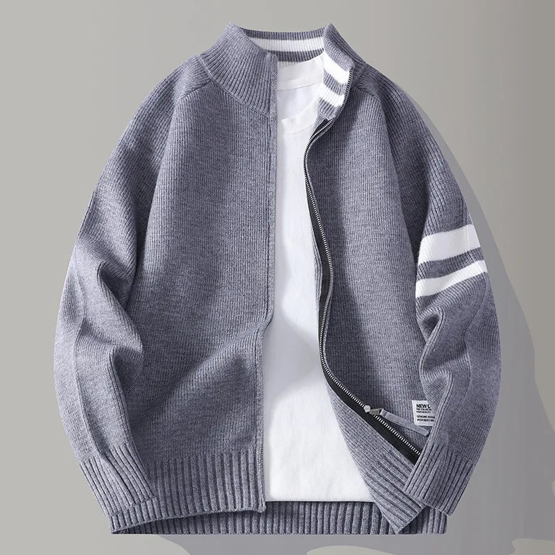 Cardigan zippé col montant à bandes