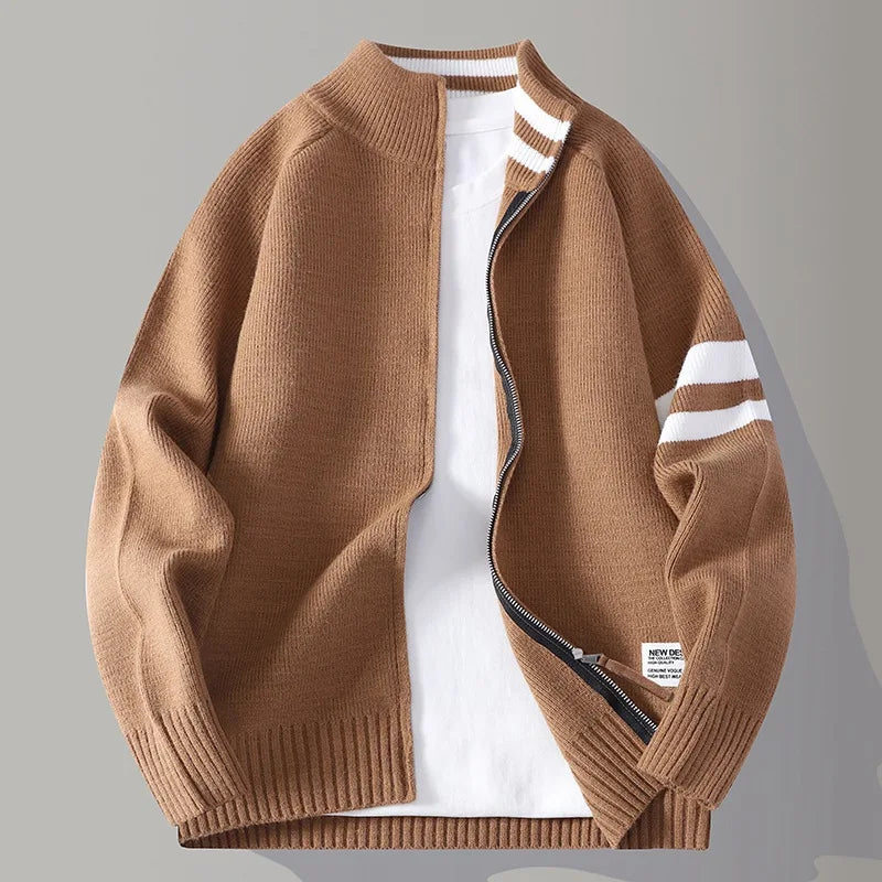 Cardigan zippé col montant à bandes