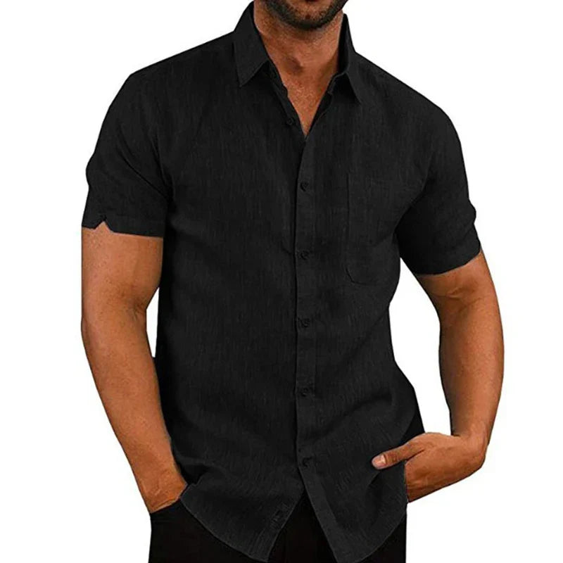 Chemise d'été aspect lin poche poitrine