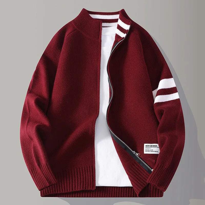 Cardigan zippé col montant à bandes