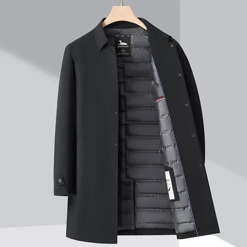 Manteau mi-long boutonné bleu marine