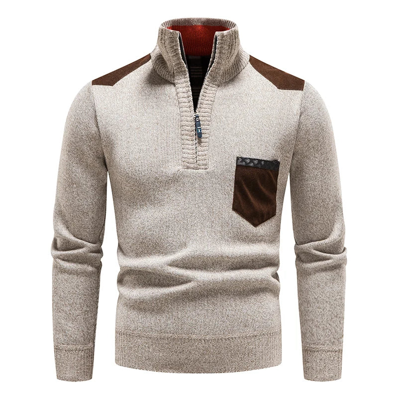 Pull col montant demi-zip à empiècements