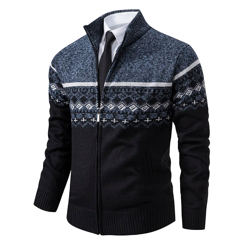 Gilet zippé en maille jacquard bicolore