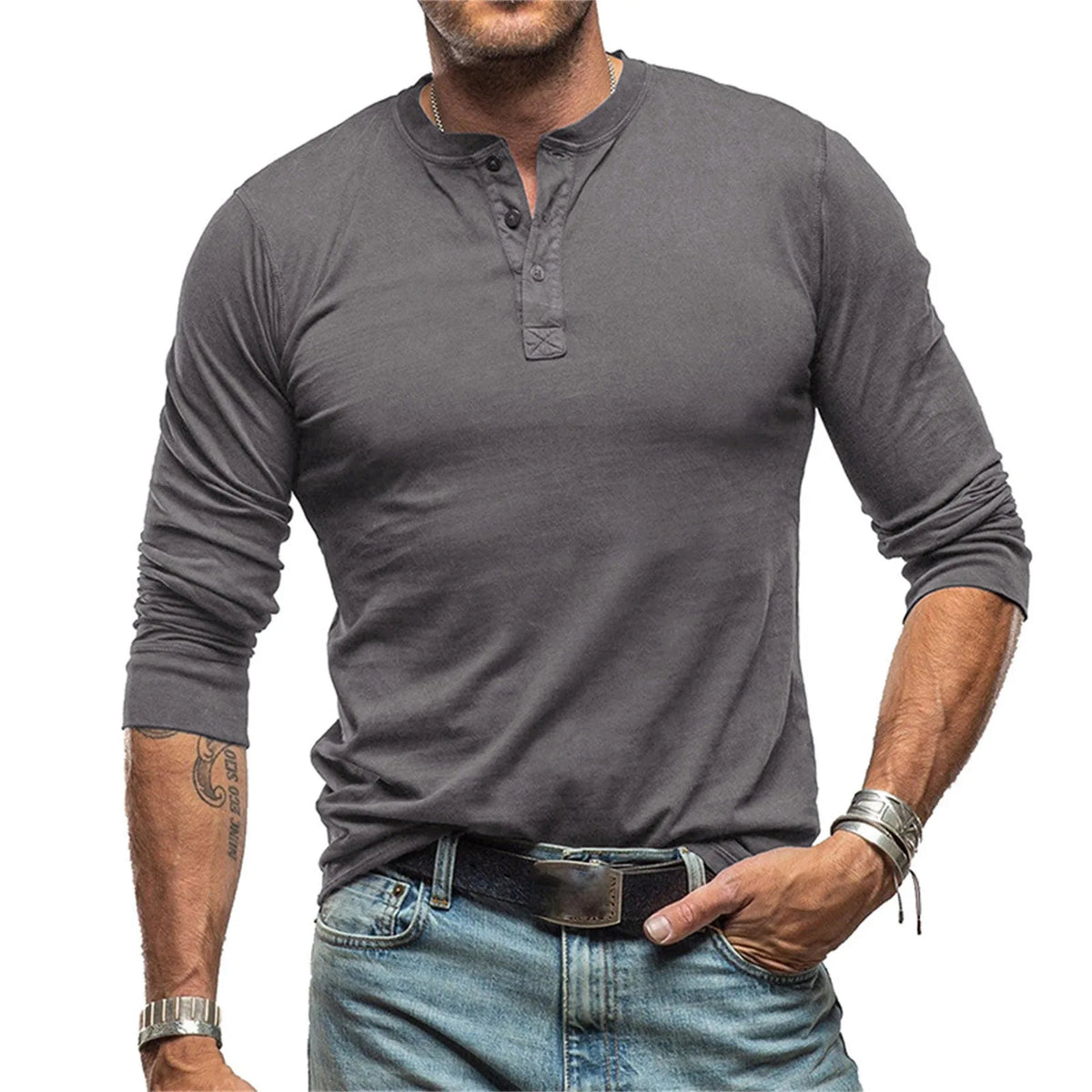 T-shirt manches longues col tunisien