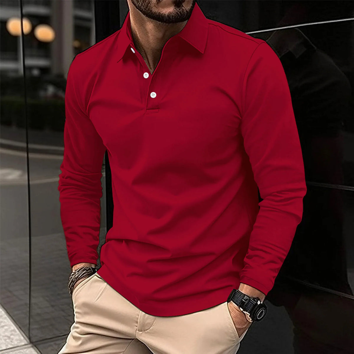 Polo slim à manches longues col polo coupe ajustée homme – Auch