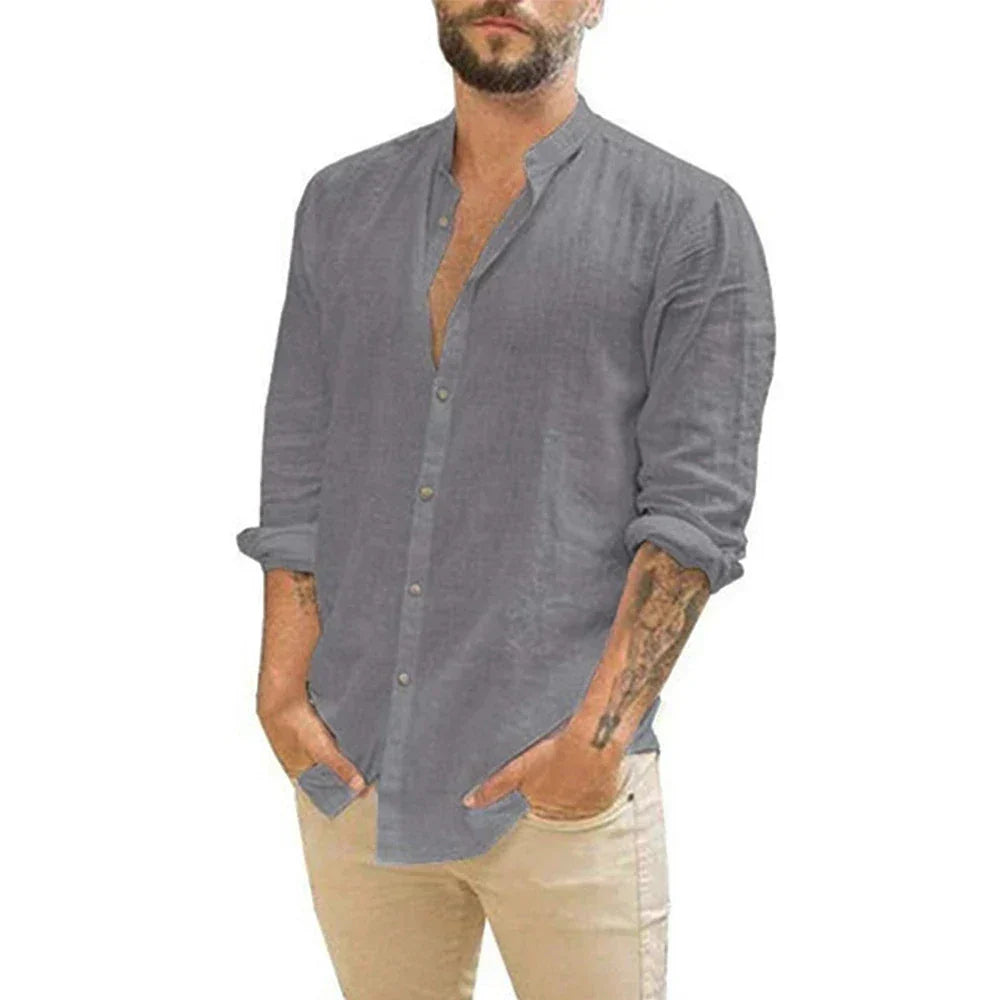 Chemise en lin col officier manches longues homme – Pierre-Charron