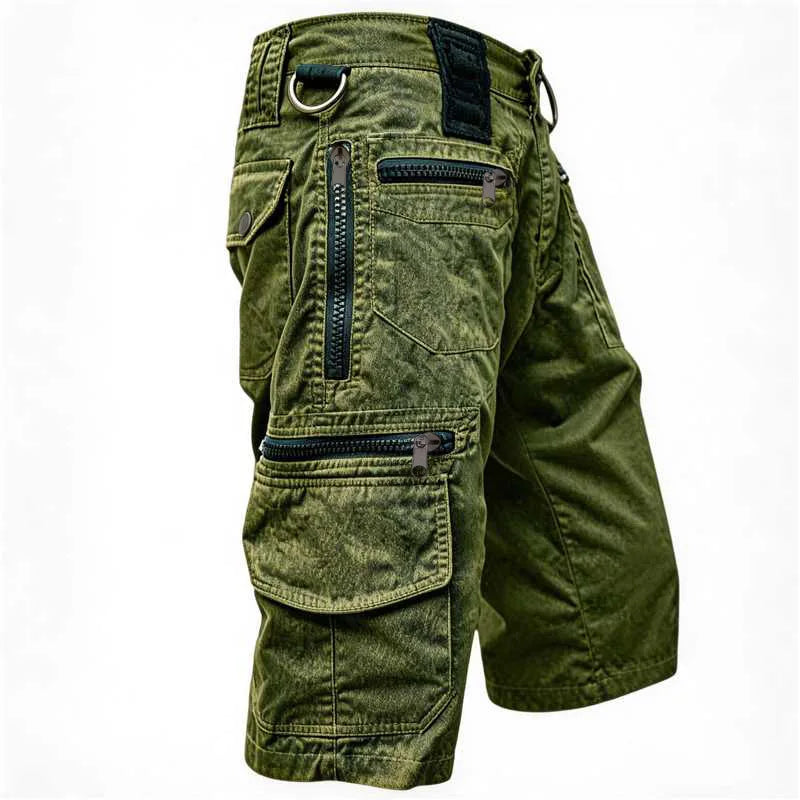 Short cargo aspect délavé à poches zippées