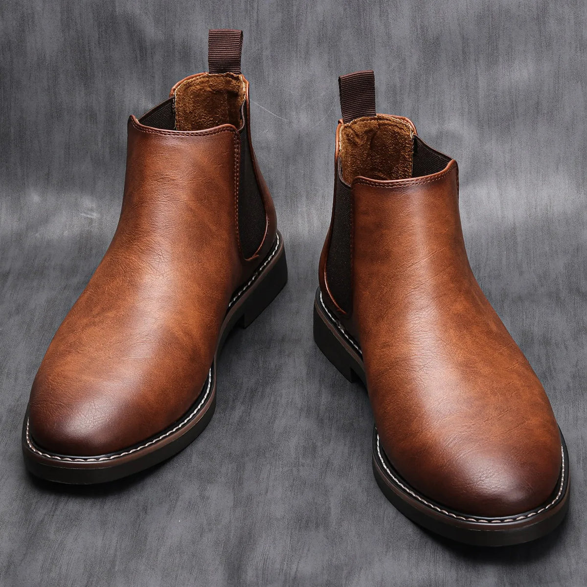 Bottines chelsea aspect cuir patiné