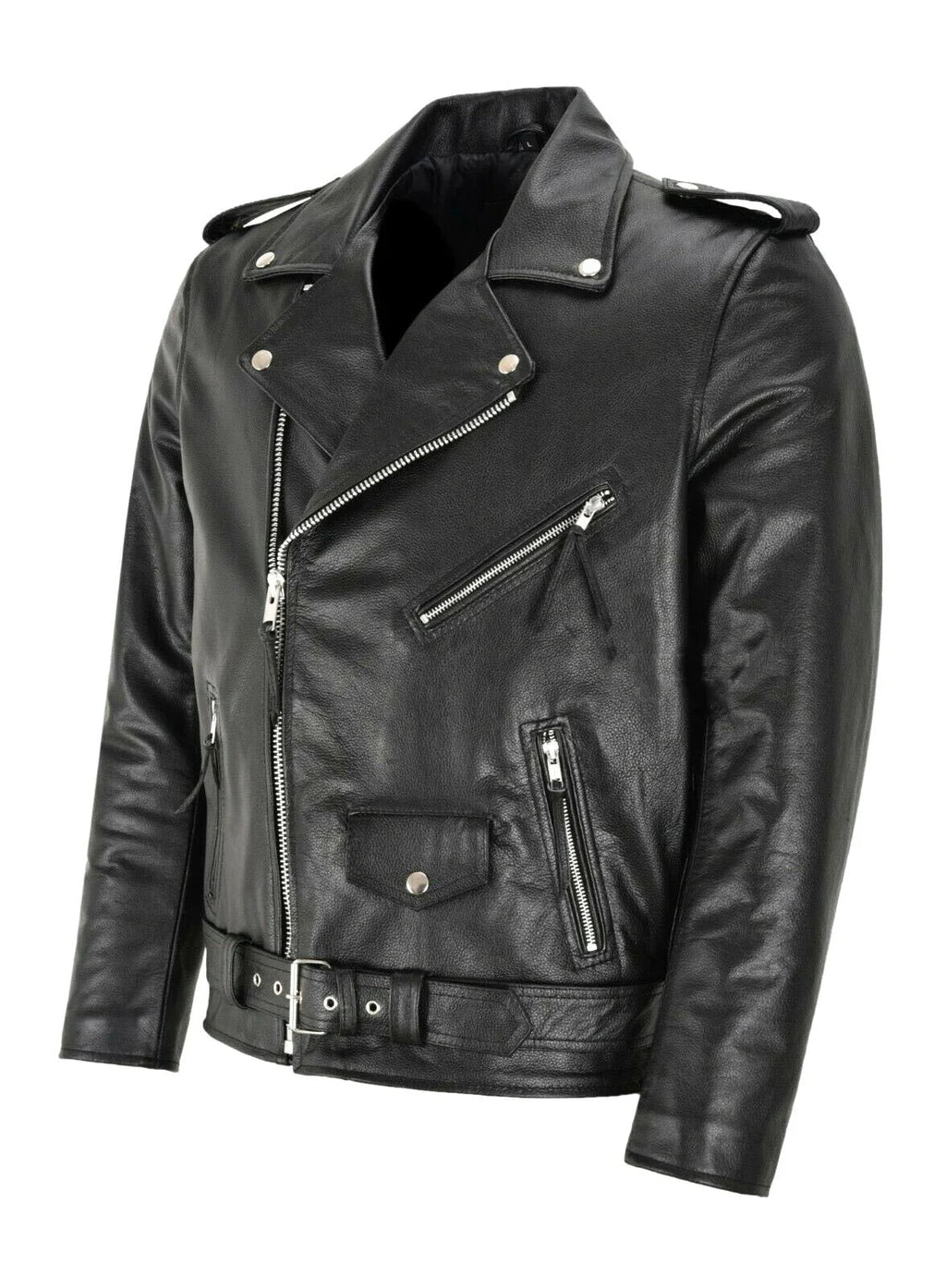Veste en cuir style classique coupe ajustée col droit homme – Mauléon