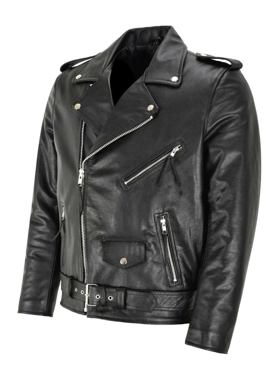 Veste en cuir style classique coupe ajustée col droit homme – Mauléon
