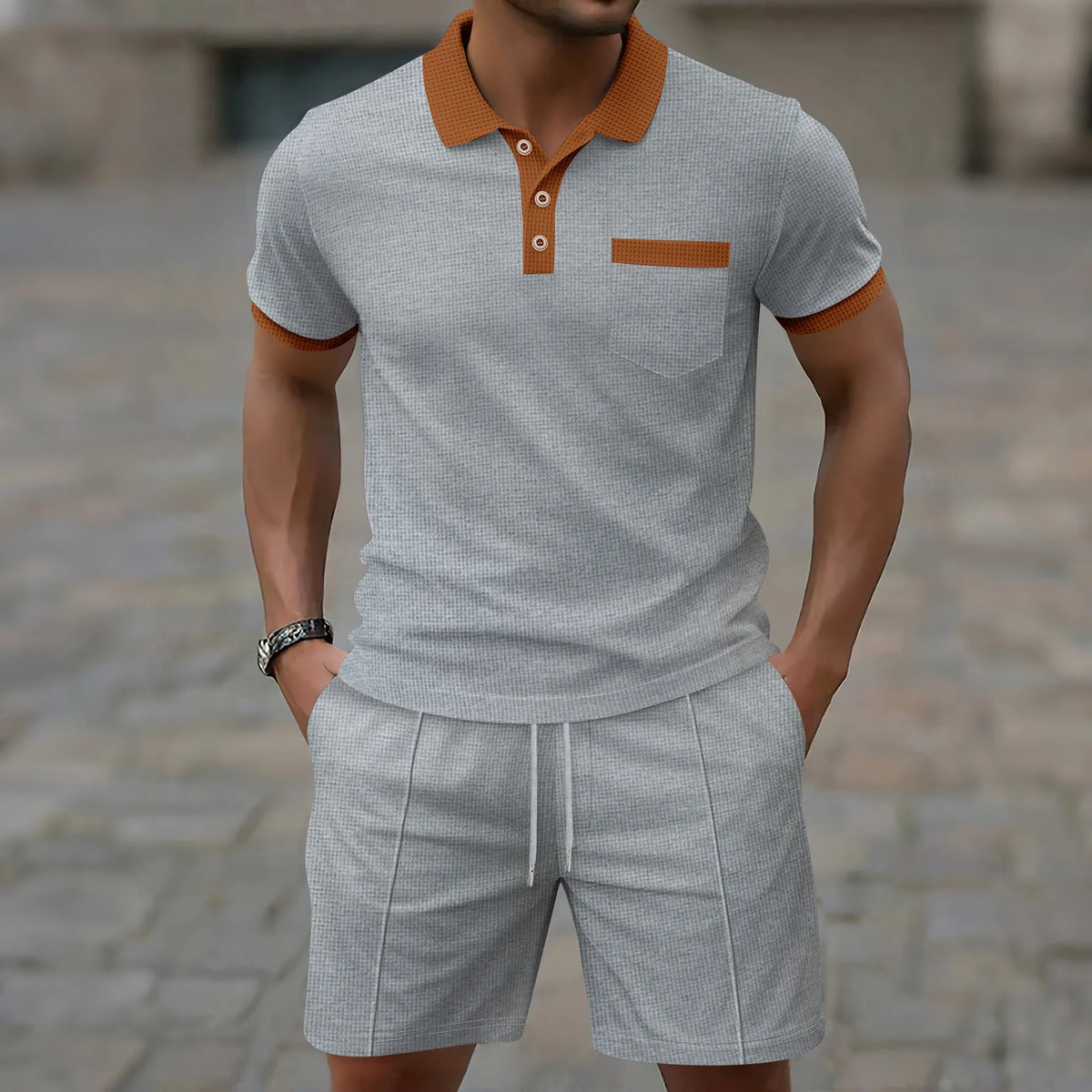 Ensemble polo col contrasté et short