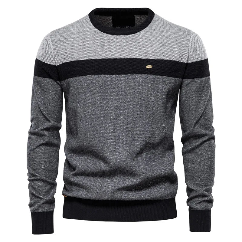 Pull col rond bicolore à bande poitrine