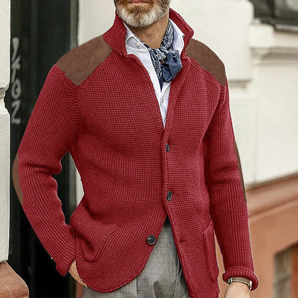 Veste en maille à empiècements aspect daim