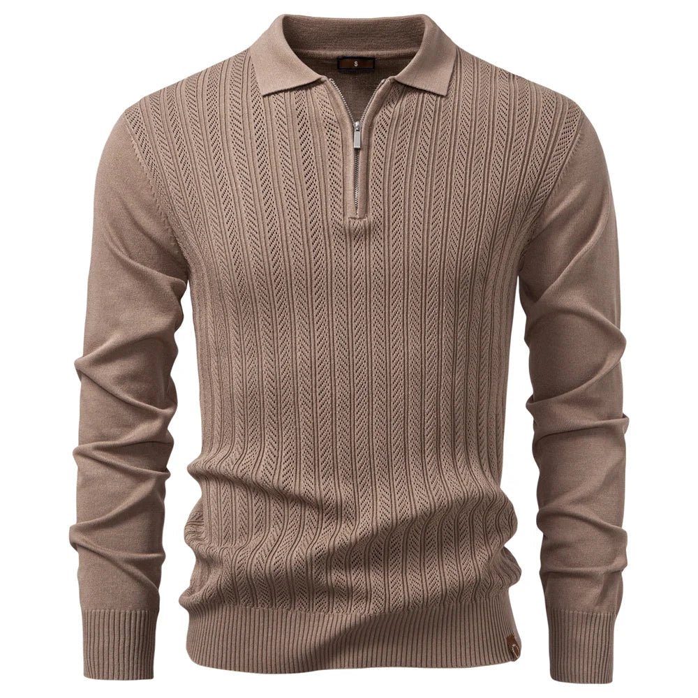 Polo texturé à col zippé